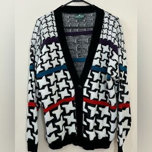 Vintage 90’s Cabin Creek Artsy Bold Print Acrylic Cardigan Sweater L